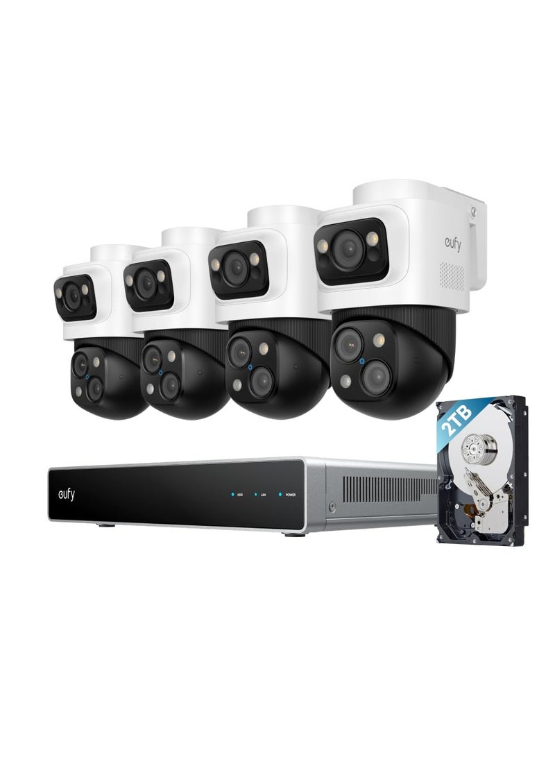 eufy Security PoE NVR CCTV Camera System S4 Max, 16 MP Triple-Lens Bullet-PTZ Cam with 2TB Hard Drive, 360° PTZ, Smart Video Finder, Cross-Cam Tracking, Red & Blue Lights, 24/7 Recording, IP65 - Image 1