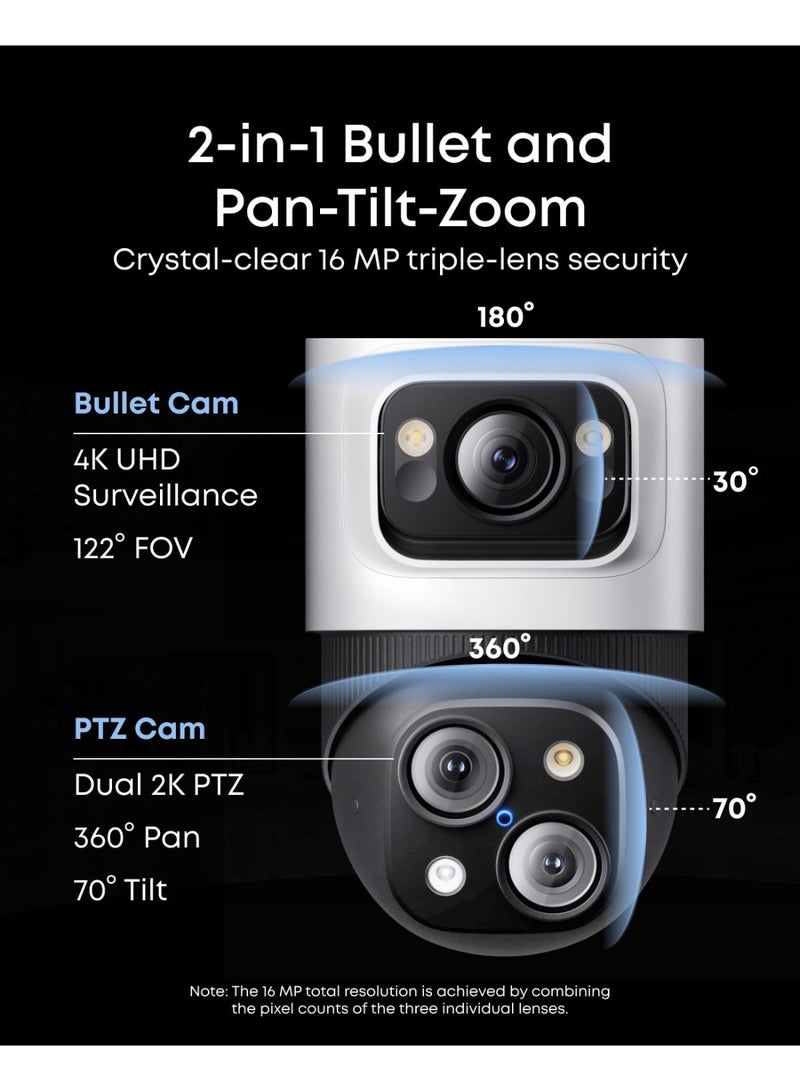 eufy Security PoE NVR CCTV Camera System S4 Max, 16 MP Triple-Lens Bullet-PTZ Cam with 2TB Hard Drive, 360° PTZ, Smart Video Finder, Cross-Cam Tracking, Red & Blue Lights, 24/7 Recording, IP65 - Image 2