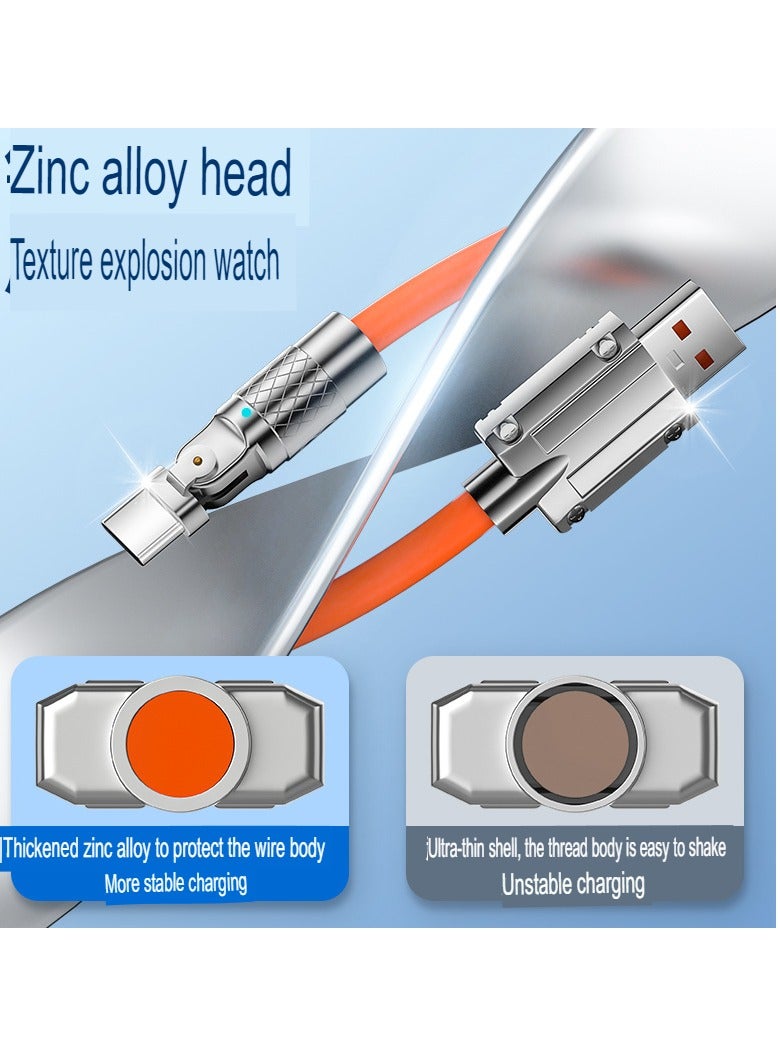 AROAQ Zinc Alloy Rotating Charging Cable, 2m USB To C Super Fast Charging Zinc Alloy PVC USB Cable, Durable Flexible Rotary Charge Cable, (2 Meters—type-c Bare Cable (Huawei, Letv Head) Yellow) - Image 2