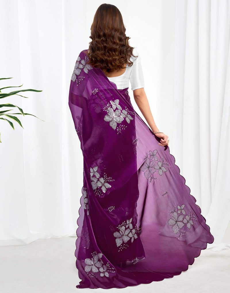 SIRIL Women's Shimmer Chiffon Sequence Embroidery Saree for Wedding Parties With Unstitched Blouse Piece (3997S122AA_Wine) - Image 4