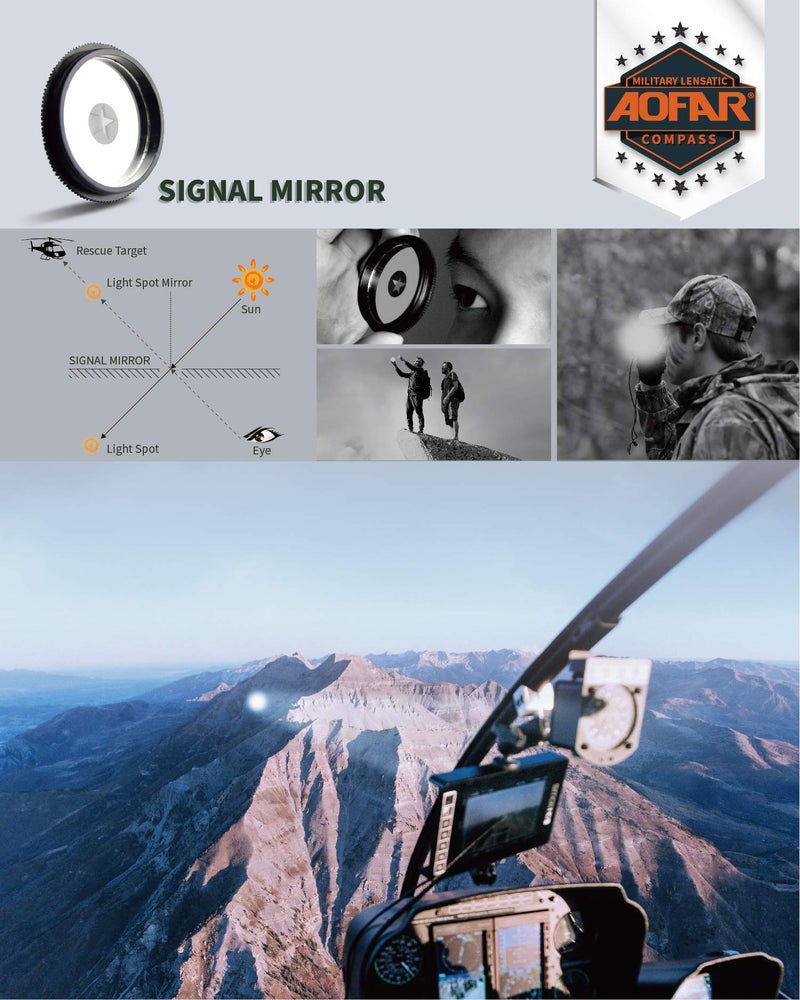 AOFAR Lensatic Sighting Military Compass AF-4090, Aluminum Alloy Material is Lighter, Functional with Signal Mirror Whistle Fishing Hook for Hiking, Camping, Fishing, Mountaineering, Boating, Pouch - Image 5