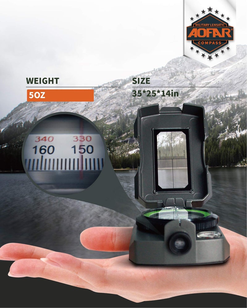 AOFAR Lensatic Sighting Military Compass AF-4090, Aluminum Alloy Material is Lighter, Functional with Signal Mirror Whistle Fishing Hook for Hiking, Camping, Fishing, Mountaineering, Boating, Pouch - Image 2