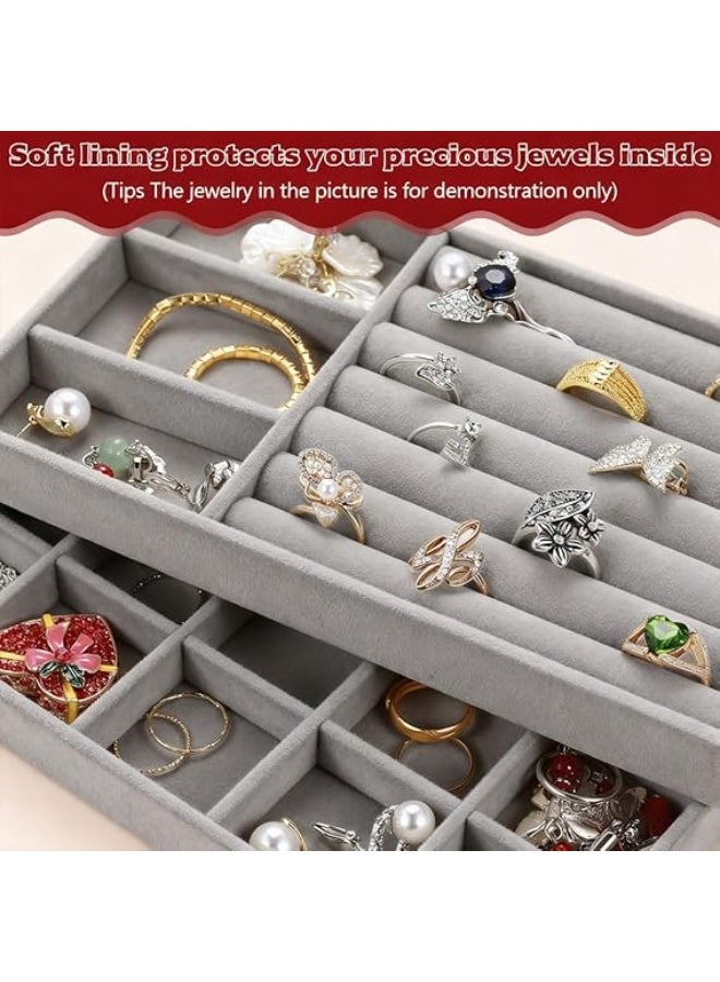 4 PCS Jewelry Drawer Organizers, Velvet Jewelry Tray for Drawer, Multiple Compartment Layouts, Detachable Divider, Stackable Trays for Rings, Earrings, Bracelets, Necklaces - Image 2