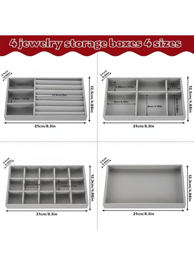 4 PCS Jewelry Drawer Organizers, Velvet Jewelry Tray for Drawer, Multiple Compartment Layouts, Detachable Divider, Stackable Trays for Rings, Earrings, Bracelets, Necklaces - Image 5