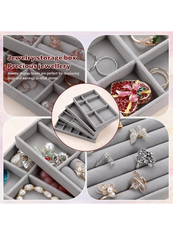4 PCS Jewelry Drawer Organizers, Velvet Jewelry Tray for Drawer, Multiple Compartment Layouts, Detachable Divider, Stackable Trays for Rings, Earrings, Bracelets, Necklaces - Image 3