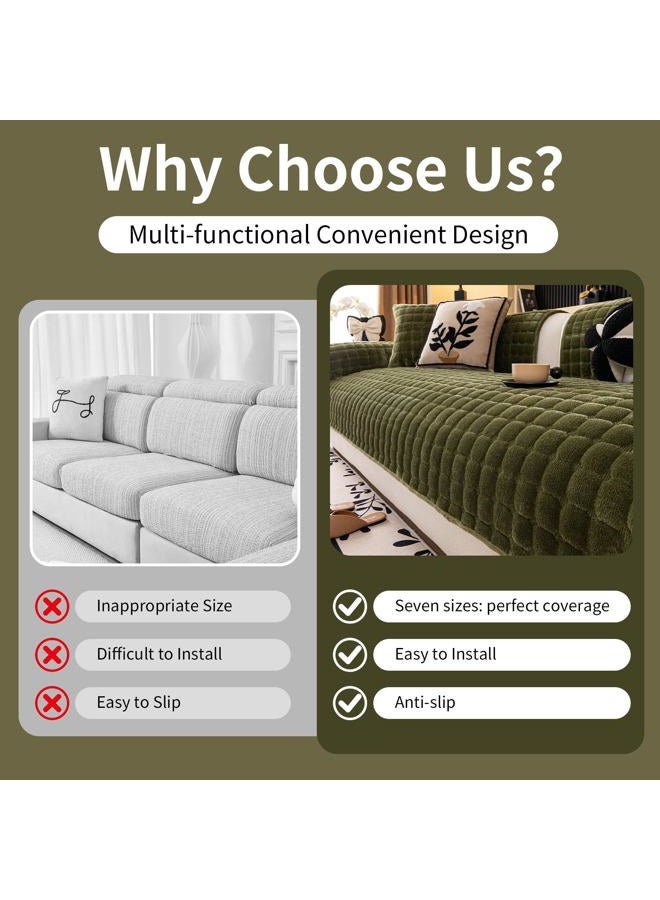 MDSASFD Velvet Couch Cover, Washable Sectional Sofa Cover, Anti Slip Sofa Slipcover for 3 Cushion Couch Sofa L Shaped Armrest Backrest, Furniture Protector Covers for Pets Kids(1PC,Green,36"×36") - Image 3