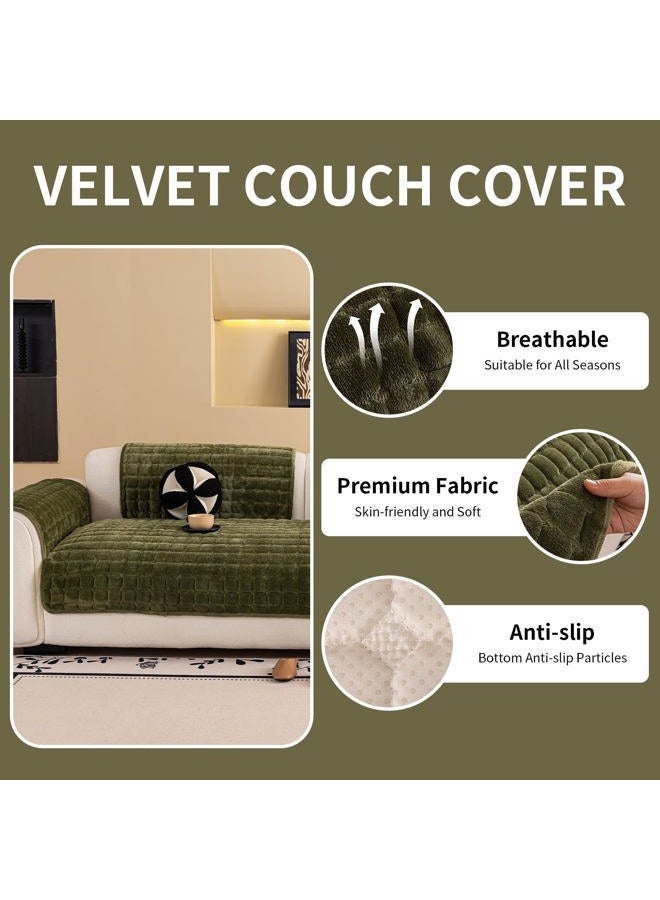 MDSASFD Velvet Couch Cover, Washable Sectional Sofa Cover, Anti Slip Sofa Slipcover for 3 Cushion Couch Sofa L Shaped Armrest Backrest, Furniture Protector Covers for Pets Kids(1PC,Green,36"×36") - Image 2