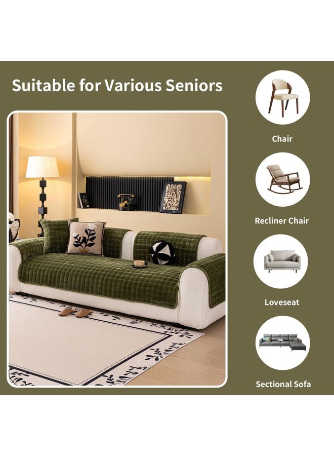 MDSASFD Velvet Couch Cover, Washable Sectional Sofa Cover, Anti Slip Sofa Slipcover for 3 Cushion Couch Sofa L Shaped Armrest Backrest, Furniture Protector Covers for Pets Kids(1PC,Green,36"×36") - Image 4