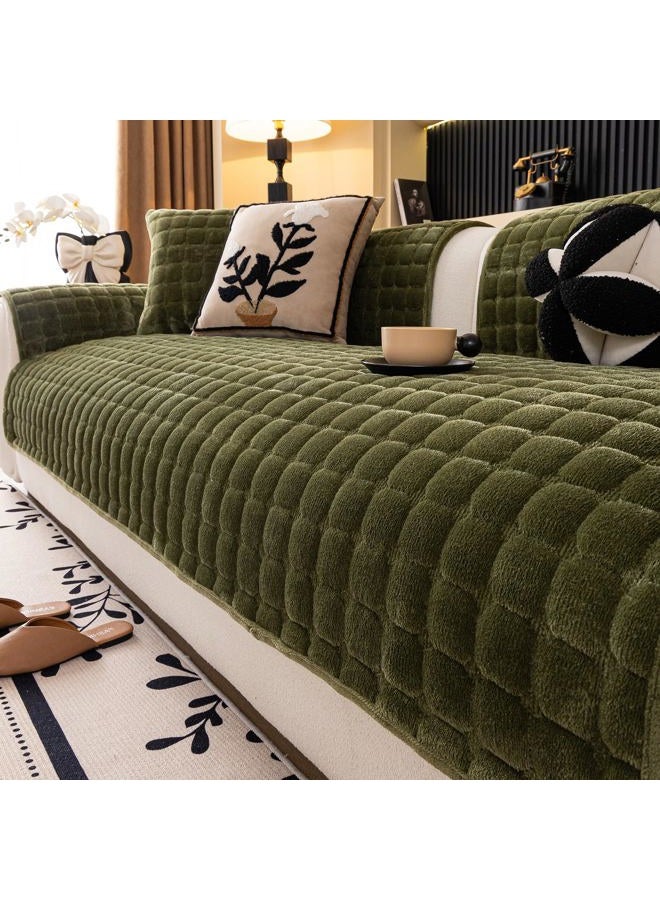 MDSASFD Velvet Couch Cover, Washable Sectional Sofa Cover, Anti Slip Sofa Slipcover for 3 Cushion Couch Sofa L Shaped Armrest Backrest, Furniture Protector Covers for Pets Kids(1PC,Green,36"×36") - Image 1