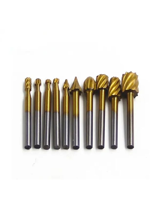 10 Pcs Golden Titanium Wood Rotary Milling File Cutter Woodworking Carving Tools - Image 1