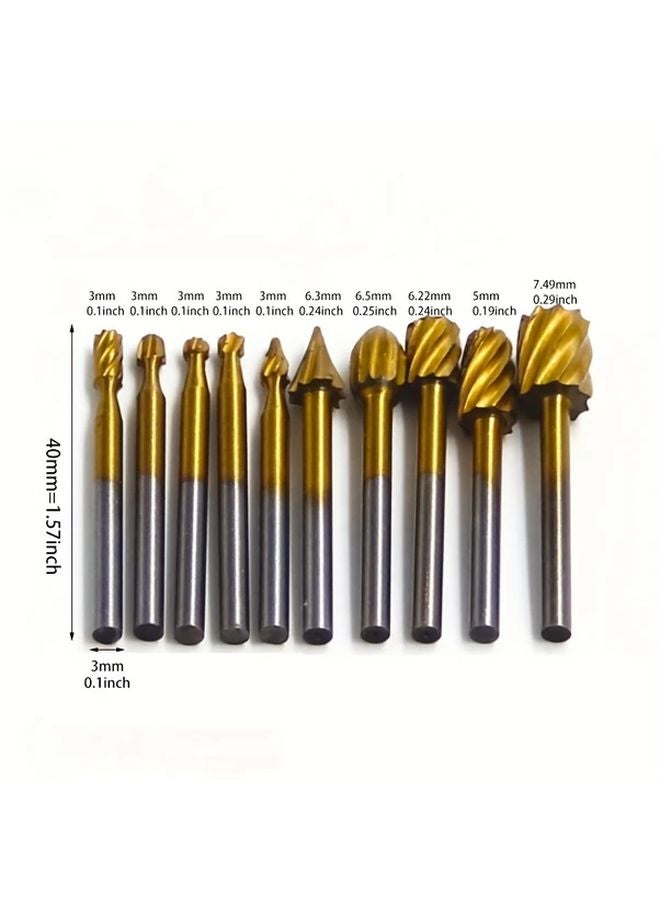 10 Pcs Golden Titanium Wood Rotary Milling File Cutter Woodworking Carving Tools - Image 4