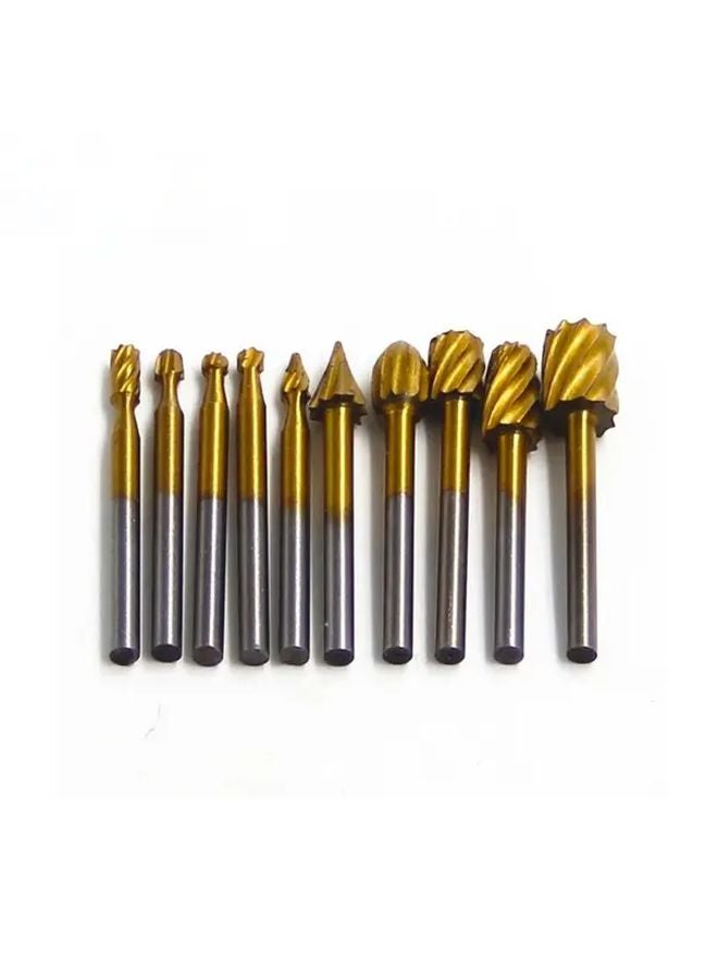 10 Pcs Golden Titanium Wood Rotary Milling File Cutter Woodworking Carving Tools - Image 2