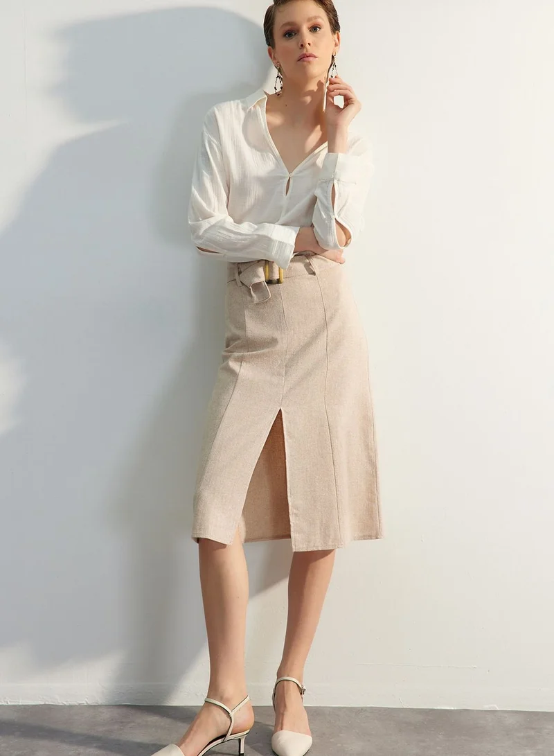 trendyol Belted Slit Detail Skirt