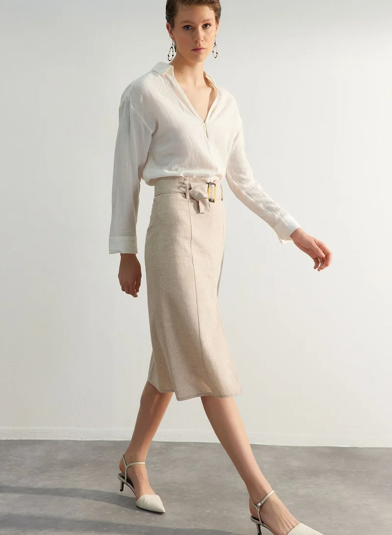 trendyol Belted Slit Detail Skirt