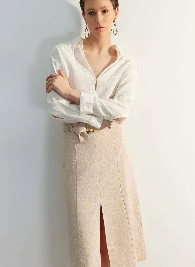 trendyol Belted Slit Detail Skirt