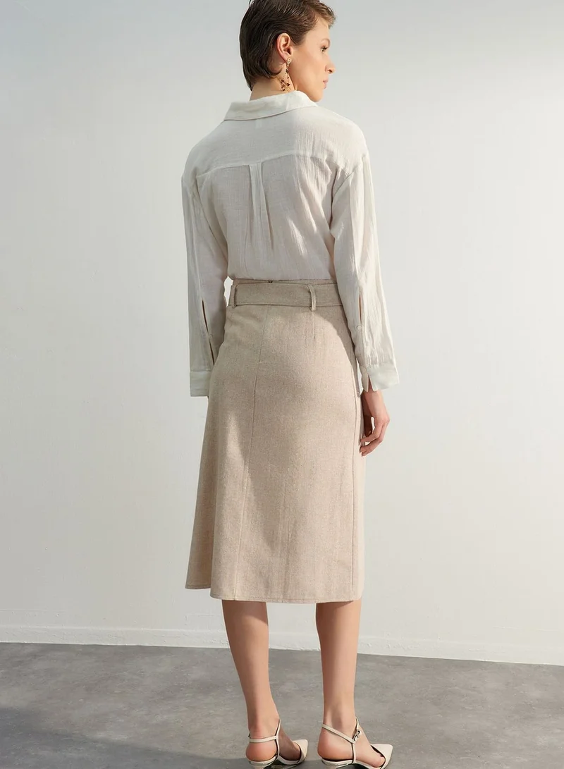 trendyol Belted Slit Detail Skirt