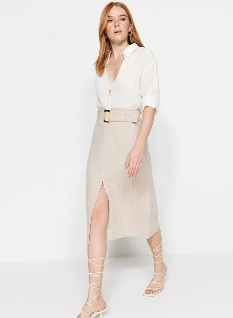 trendyol Belted Slit Detail Skirt