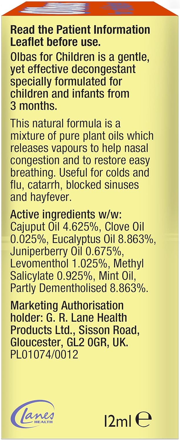 Olbas Oil For Children 12ml Inhalant Decongestant Oil Relief from Catarrh Colds Blocked Sinuses For Children over 3 Months Old 12 ml Pack of 1 - Image 4