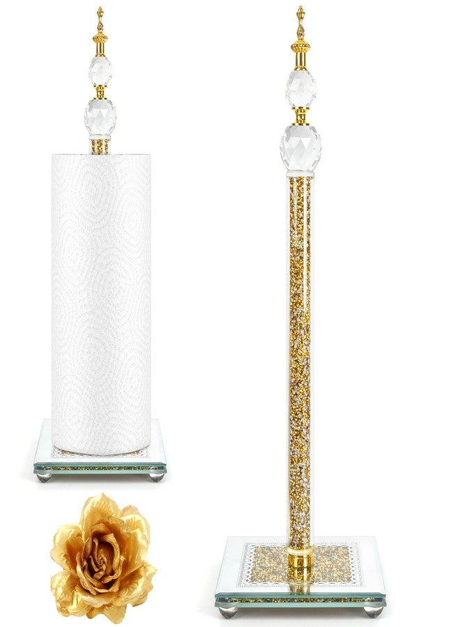 Ulable Bling Paper Towel Holder Stand with Square Base, Paper Filled with Countertop, Crystal Paper Towel Holder, Crystal Crushed Diamond Home Decor for Bathroom, Kitchen and Home (Gold) - Image 1