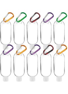 Travel Bottles Keychain 10 PCS 50ml Empty Refillable Plastic Bottle with Carabiner Portable Clear Squeeze Container Leak Proof Bottles for for Hand Sanitizer Conditioner Body Wash Liquid