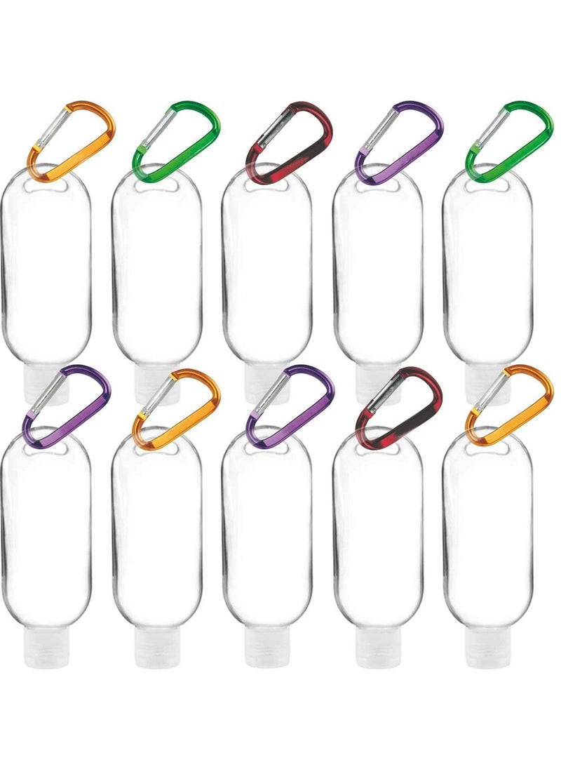SYOSI - Travel Bottles Keychain 10 PCS 50ml Empty Refillable Plastic Bottle with Carabiner Portable Clear Squeeze Container Leak Proof Bottles for for Hand Sanitizer Conditioner Body Wash Liquid - Image 1
