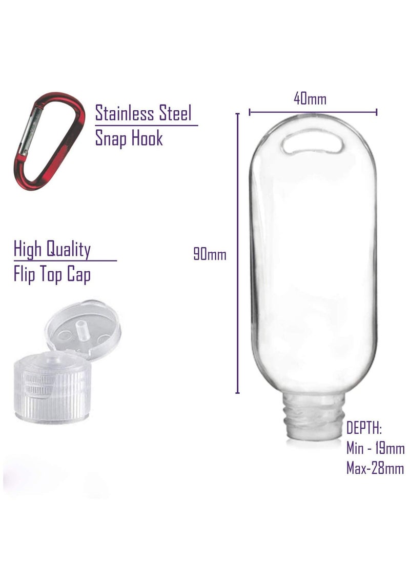 SYOSI - Travel Bottles Keychain 10 PCS 50ml Empty Refillable Plastic Bottle with Carabiner Portable Clear Squeeze Container Leak Proof Bottles for for Hand Sanitizer Conditioner Body Wash Liquid - Image 1