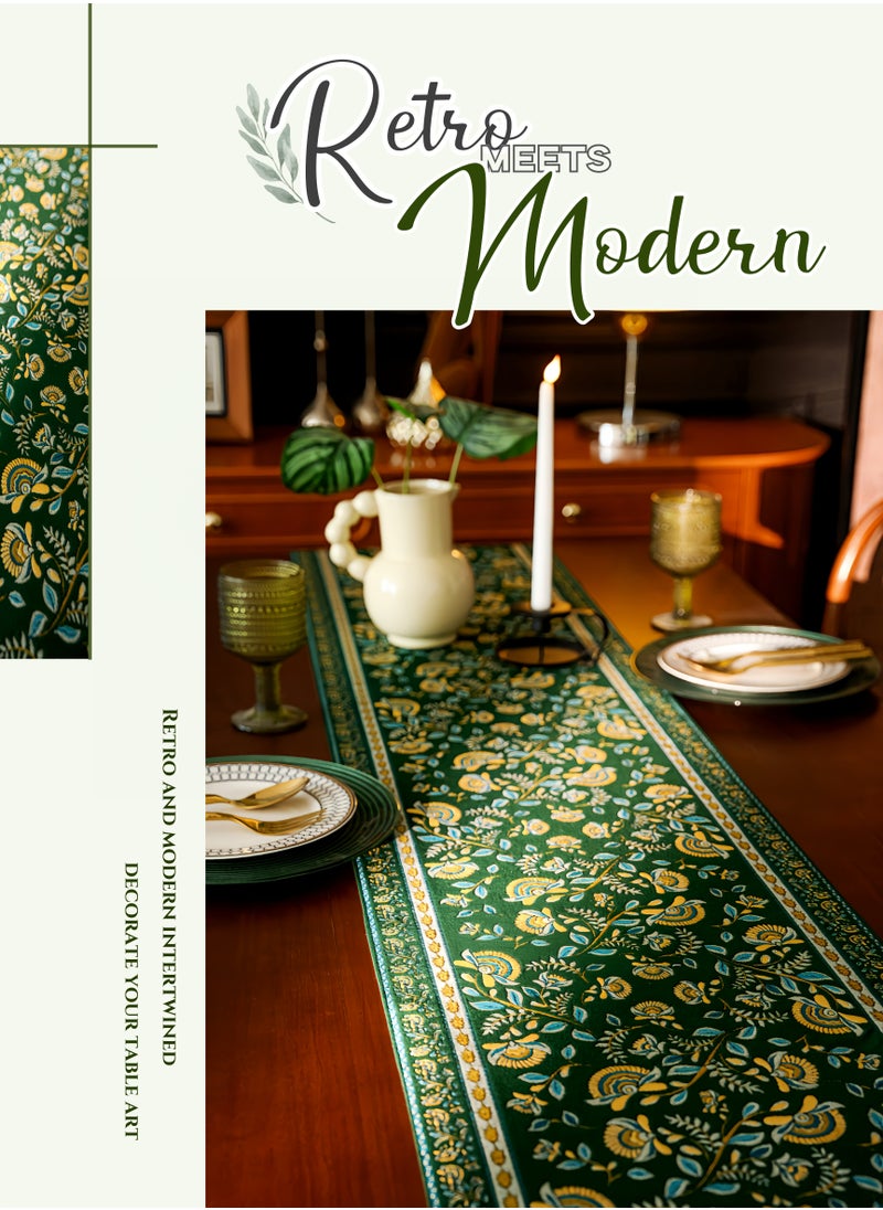 Generic American Retro Tassel Table Runner 71Inches Green Branch, Rustic Farmhouse Fall for Kitchen Dining Table Decoration,Home Decor, Coffee Table Decor,Home Party Decor, Wedding Decor,Chenille Fabric, Good Drape, Thick, Soft, Wear-Resistant ,Durable, Machine Washable,No wrinkles,No Shrinkage.  (35*180cm/14*71"Tassel included)  - Image 2