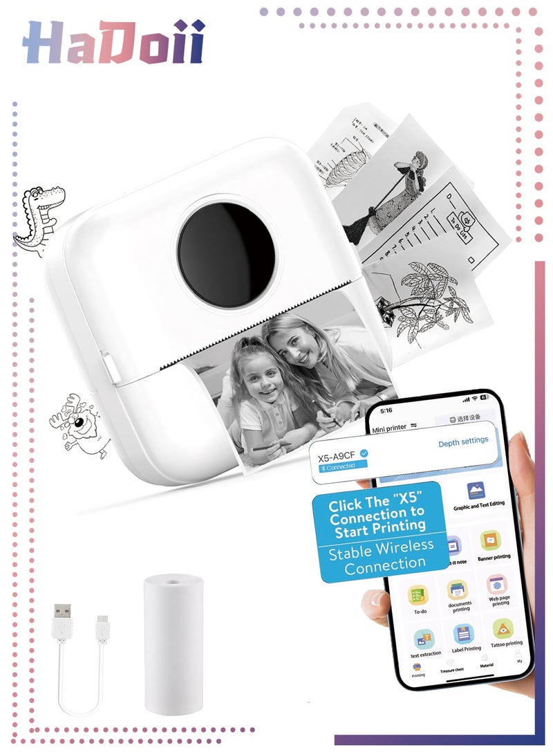 HaDoii Mini Pocket Bluetooth Printer – Portable Thermal Printer for Journaling, DIY Scrapbooking, Travel Records, Notes, Lists, Labels & Memos; Also a Receipt Printer, Ideal Gift for Children, Women & Kids for Christmas, Compatible with iOS & Android ﻿ - Image 1