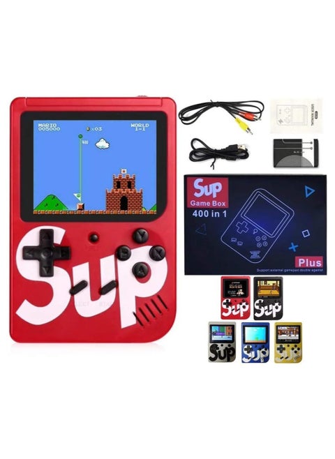 SUP Game Box Plus 400 في 1 نسخة مطورة من الألعاب الرجعية وحدة تحكم محمولة صغيرة هدية محمولة للأطفال الأولاد والبنات 3,4,5,6,7,8,9,10 سنوات أحمر