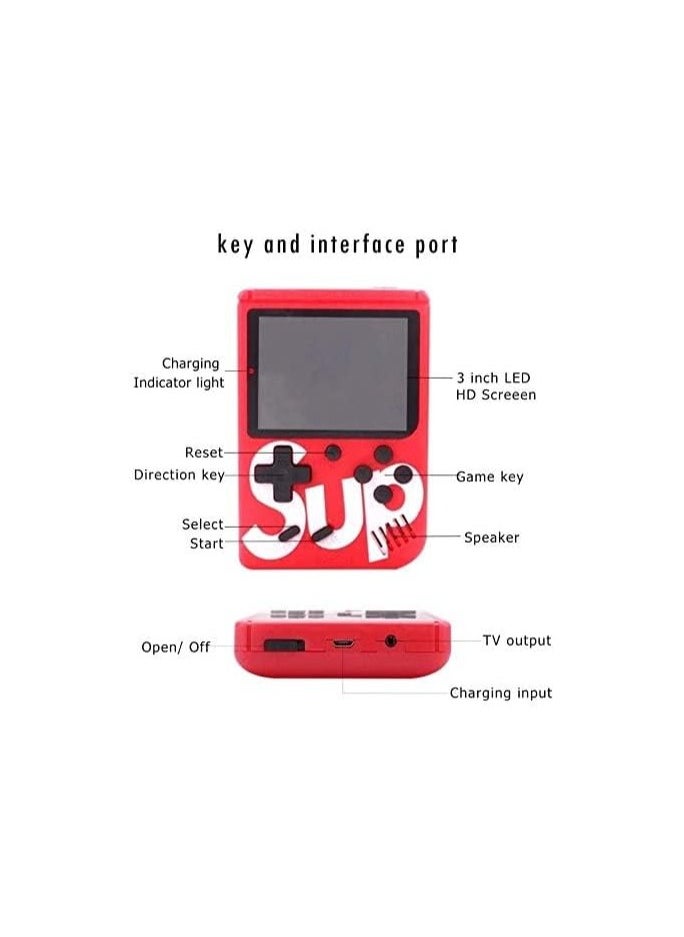 Generic - SUP Game Box Plus 400 in 1 Retro Games UPGRADED VERSION mini Portable Console Handheld Gift Kids Boys/Girls 3,4,5,6,7,8,9,10 Years RED - Image 1