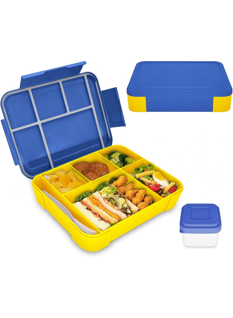 SHEIDLIN صندوق بينتو، صندوق غداء للاطفال والمدرسة مع مقصورات بينتو مانع للتسرب للبنات والاولاد وجبات خفيفة مثالي للمدرسة والحضانة والرحلات، 1330 مل (أزرق) - Image 1