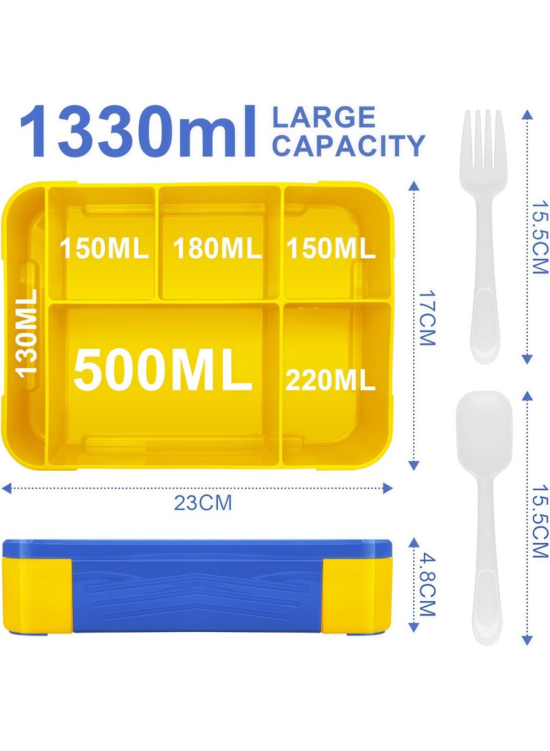 SHEIDLIN صندوق بينتو، صندوق غداء للاطفال والمدرسة مع مقصورات بينتو مانع للتسرب للبنات والاولاد وجبات خفيفة مثالي للمدرسة والحضانة والرحلات، 1330 مل (أزرق) - Image 2