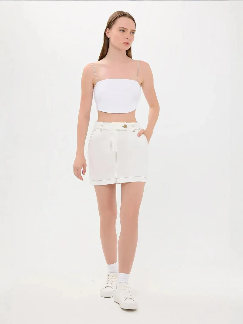 HICCUP High Waist Stitch Detail Mini Skirt