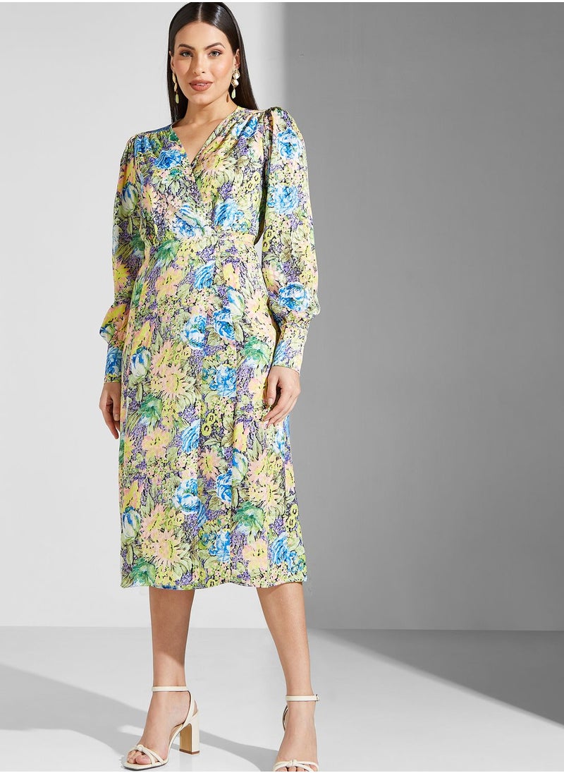 Hope & Ivy - Floral Printed Puff Sleeve Dress - Image 1