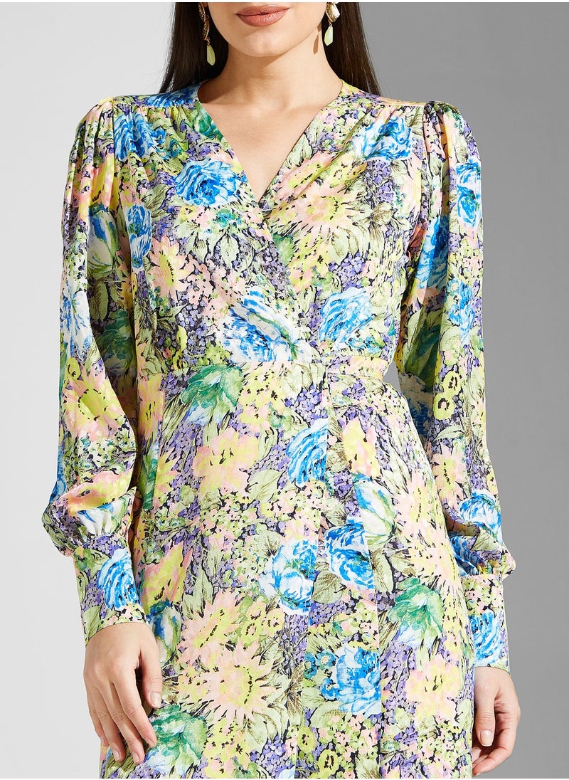 Hope & Ivy - Floral Printed Puff Sleeve Dress - Image 1