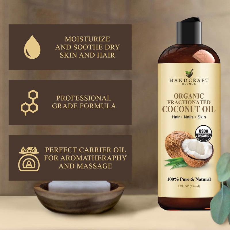 Handcraft Blends Organic Fractionated Coconut Oil - 8 Fl Oz - 100% Pure and Natural - Premium Grade Carrier Oil for Skin and Hair - Hair and Body - Massage - Image 4
