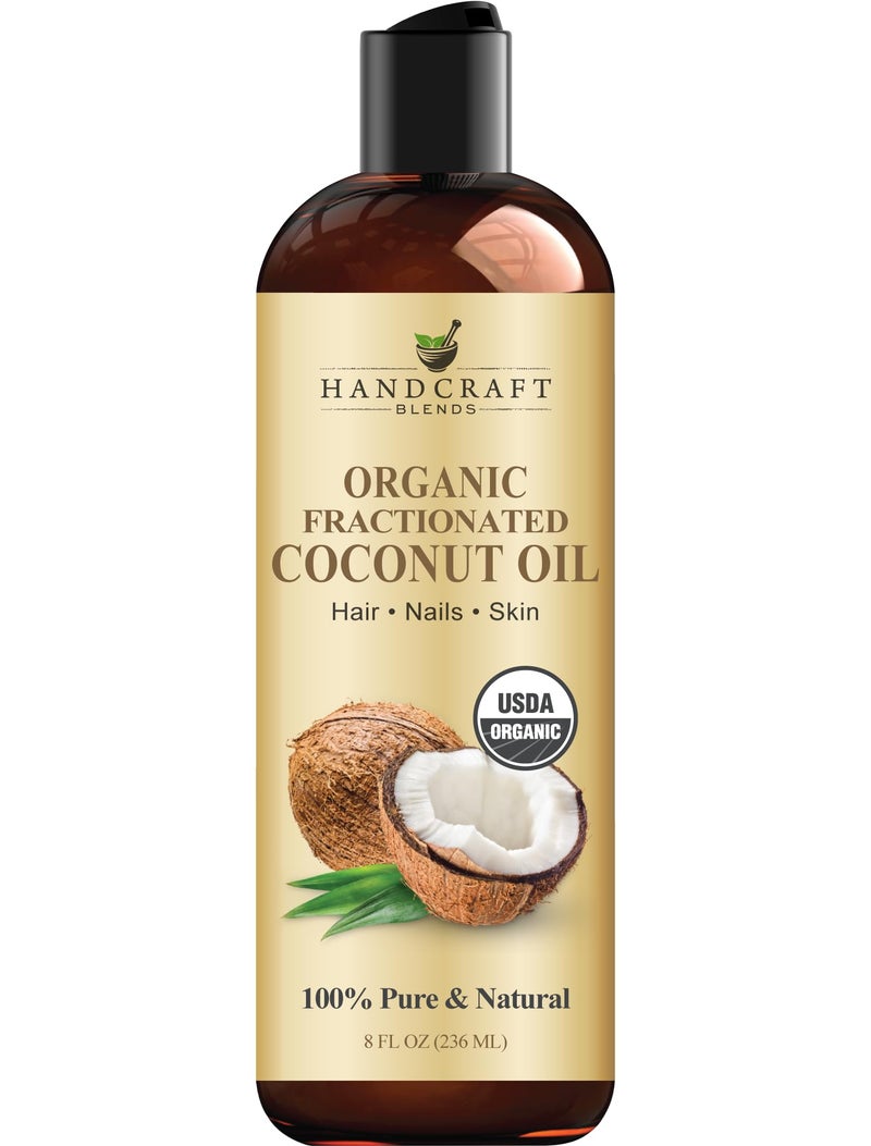 Handcraft Blends Organic Fractionated Coconut Oil - 8 Fl Oz - 100% Pure and Natural - Premium Grade Carrier Oil for Skin and Hair - Hair and Body - Massage - Image 1