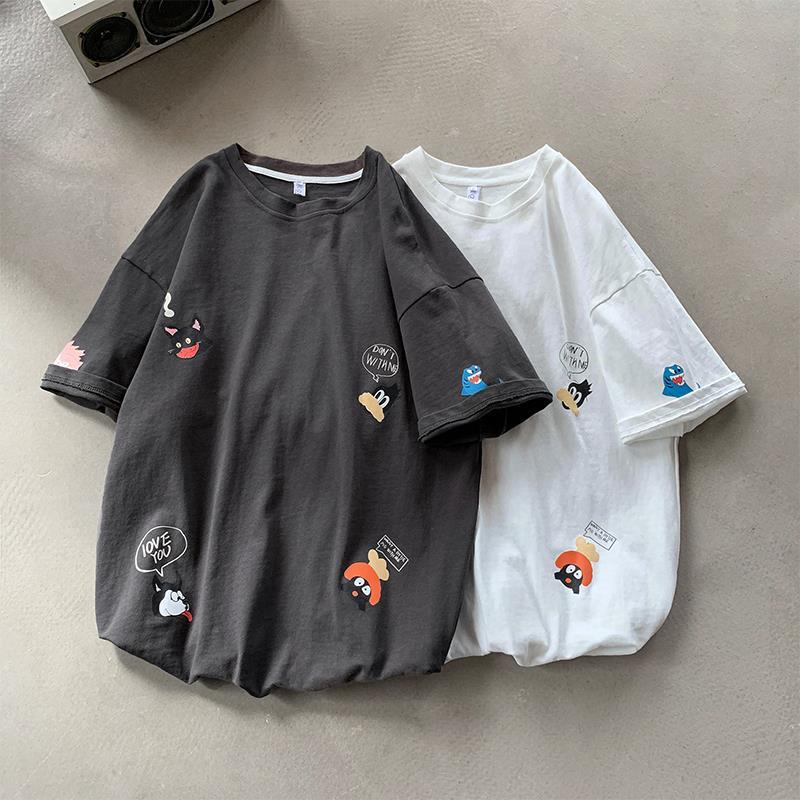 Loose Super Style All-Match Japanese Harajuku Harbor Sleeve Five-Point Boys Hip-Hop Cect Short-Sleeved Shirt Ins Korean Style Cartoon - Image 4