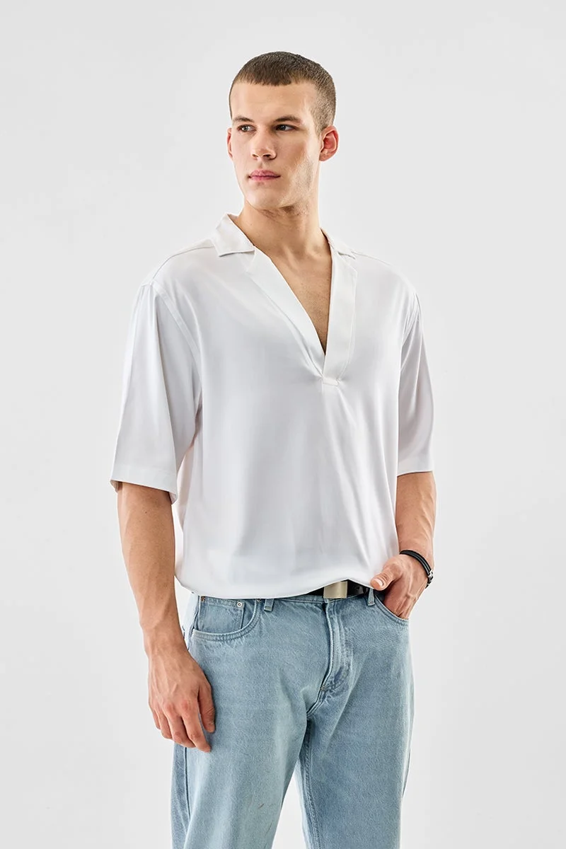 سنيتش White Solid Half Sleeve Boxy Shirt