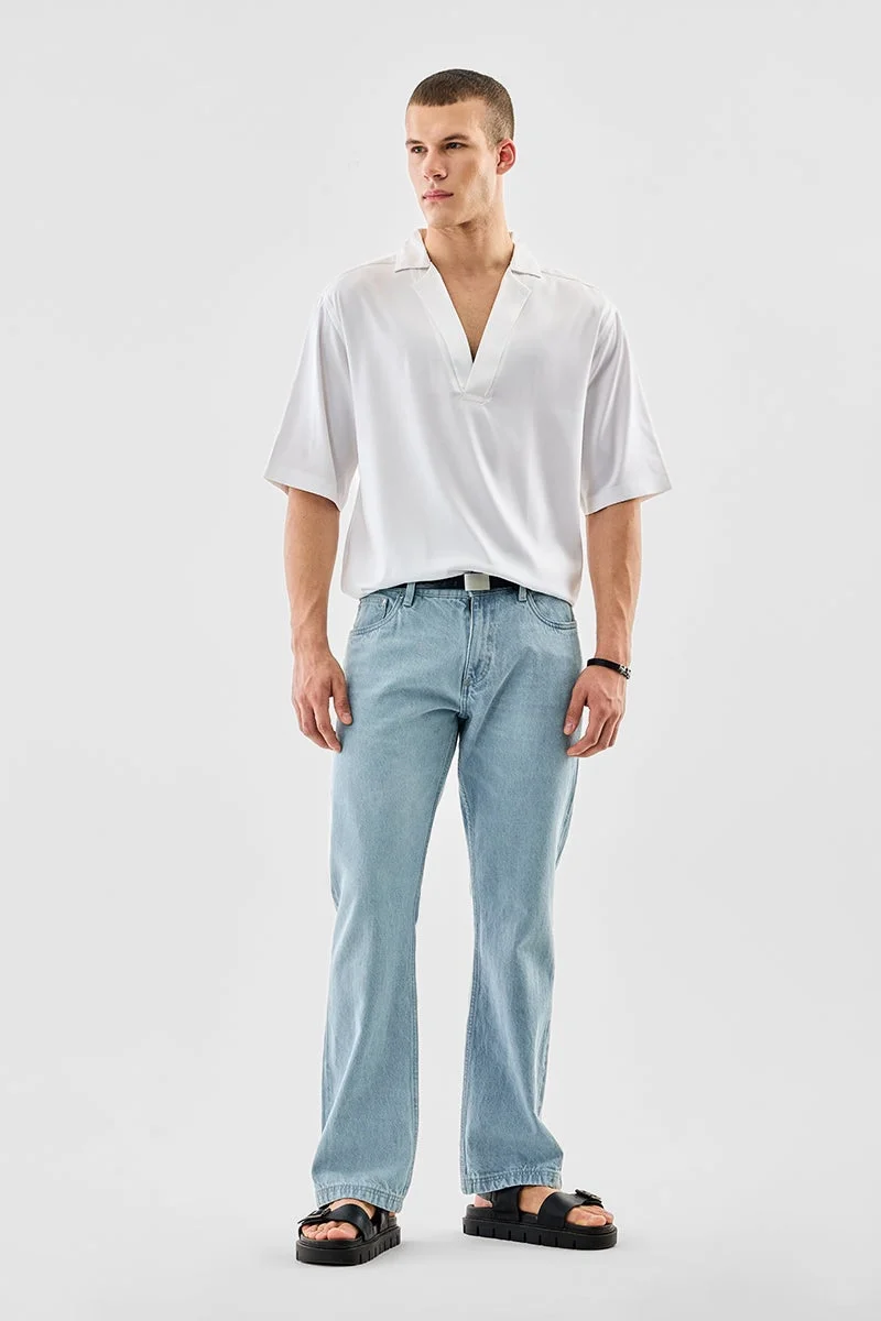سنيتش White Solid Half Sleeve Boxy Shirt