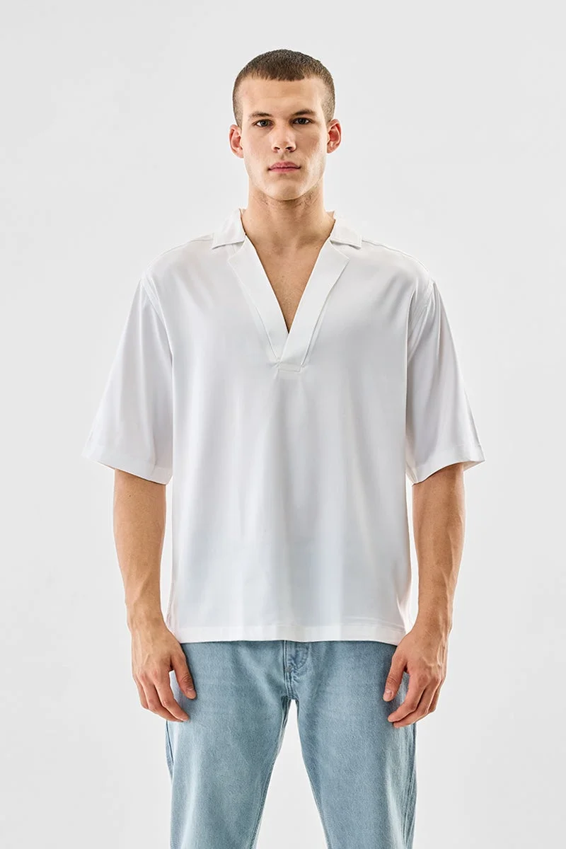 سنيتش White Solid Half Sleeve Boxy Shirt