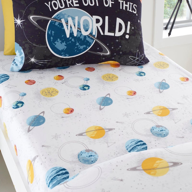Bedlam  Universe Outer Space Fitted Sheet for Single Bed 190 x 90 x 25cm  Galaxies  Planets Bedding for Boys  Space Bedroom Accessories  Black