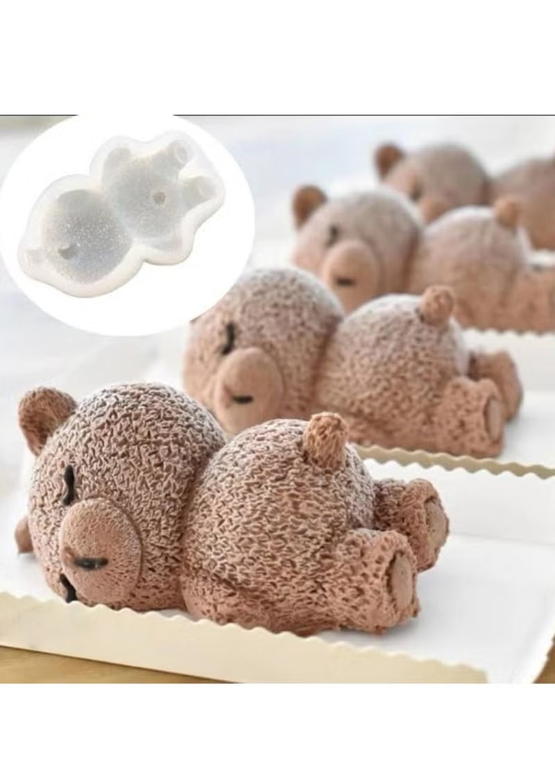 قالب سيليكون ثلاثي الأبعاد على شكل دب مستلقٍ للفوندان والشوكولاتة والصابون والخبز والديكور ومكعبات الثلج والراتنج - Image 1