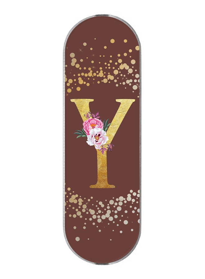 Stylizedd 3-In-1 Universal Mobile Phone Grip Holder- Custom Monogram Initial Letter Floral Pattern Alphabet - Y (Brown)