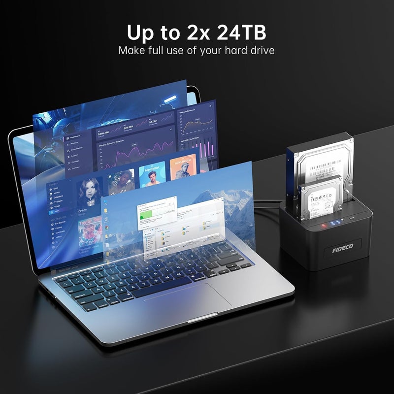 FIDECO Hard Drive Docking Station, USB 3.0 SATA HDD Docking Station for 2.5 & 3.5 inch SATA HDD/SSD, Dual Bay, Support Offline Clone and 2X 16TB Hard Drives - Image 5