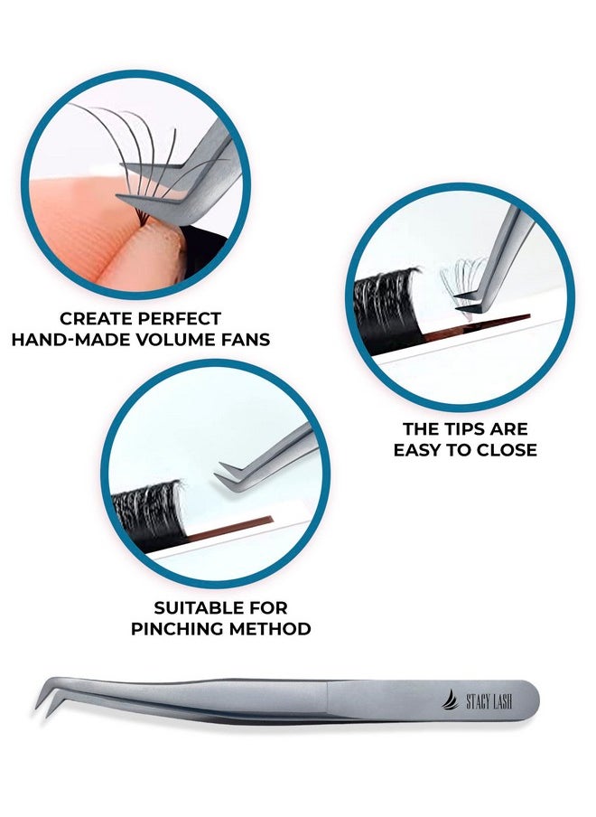 Stacy Lash - Tacy Lash Stl9 Eyelash Extension Tweezers/Precision Tool For Volume Extensions & False Lashes Application & Premade Fans/Curved Tweezer Tip/Beauty Accessories/Eyelashes Supplies - Image 1