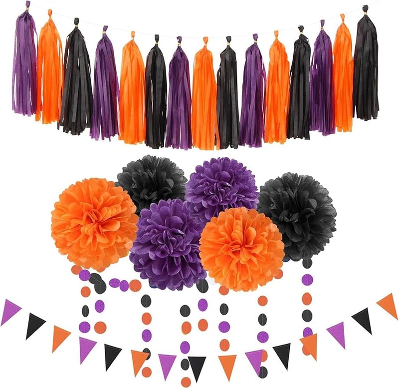 Halloween Tissue Pom Poms And Tassels Set For Horror Theme Party Home Decorations - Image 4