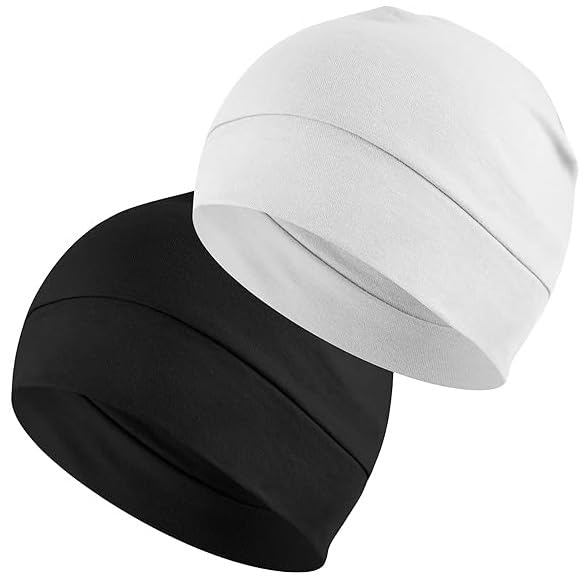 PAROPKAR 100% Cotton Lycra Skull Caps Lightweight Beanie Sleep Hats Breathable Helmet Liner Cap Cycling Hat Cap for Men and Women (Black White) - Image 1