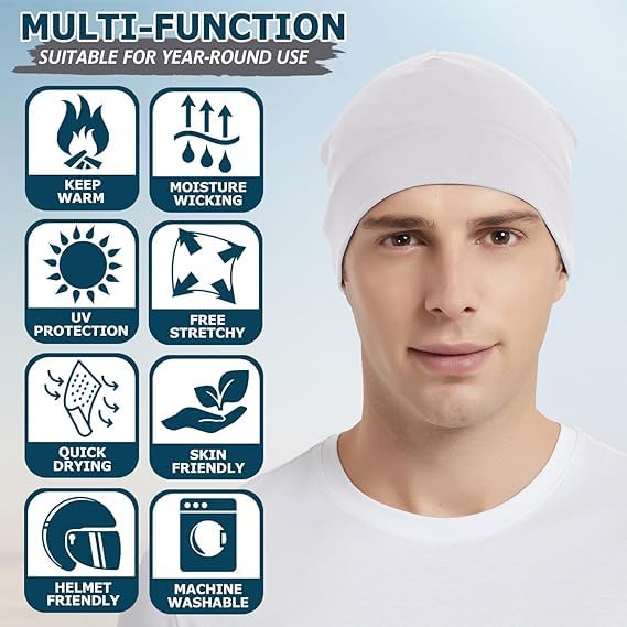 PAROPKAR 100% Cotton Lycra Skull Caps Lightweight Beanie Sleep Hats Breathable Helmet Liner Cap Cycling Hat Cap for Men and Women (Black White) - Image 5