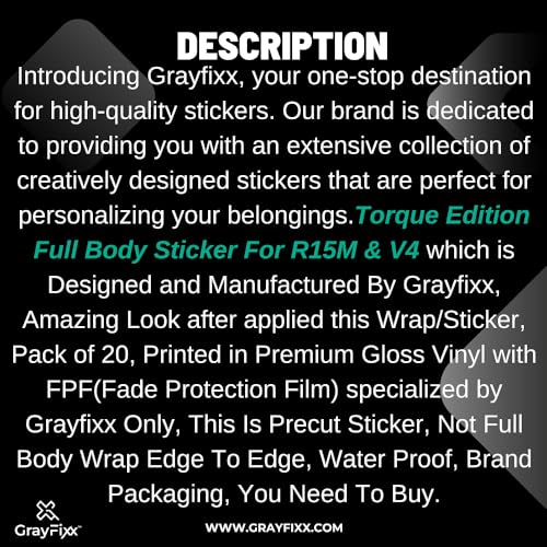 Grayfixx Torque Edition Full Body Sticker for R15M & V4 | Made in Premium Gloss Vinyl with FPF(Fade Protection Film), Water Proof, Precut Sticker, Pack of 1 Both Side with 2 Years Guarantee - Image 4